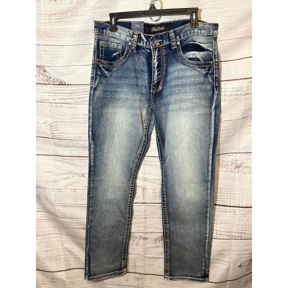 NWT True Luck Jeans Men’s 34x32 Straight Leg Stretch Medium Wash Denim